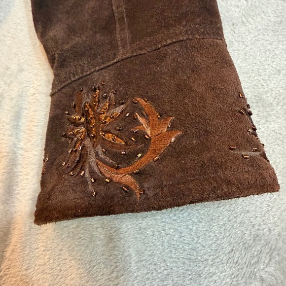 Coldwater Creek Brown Suede Leather Embroidered Beaded Jacket Womens XL Boho - Picture 8 of 8
